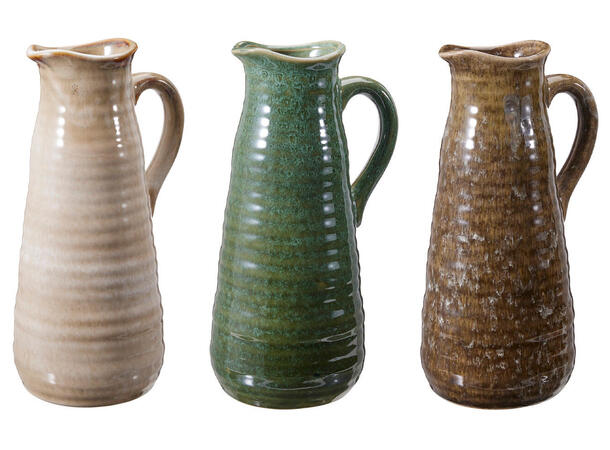 Vase med hank keramikk 12,5x24cm 3ass 