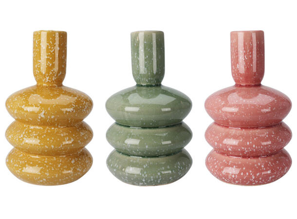 Vase ringer keramikk dots 16,5x27cm 3ass Forpakning: 6stk Rosa,gul,grønn Vekt:1kg 