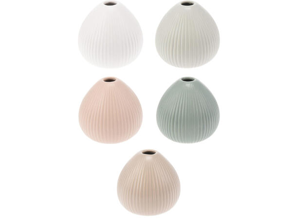 Vase rund stripet keramikk 10x10cm 5ass Forpk: 5stk Hvit,grå,grønn,brun,krem 
