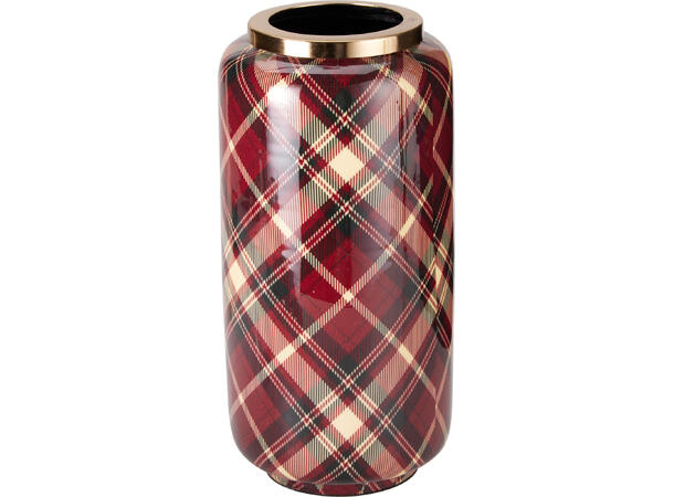 Vase rød gull rutet metall 15x30cm 