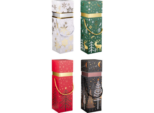 Vinboks jul 10x10x32,5cm 4ass Rød grønn hvit sort 