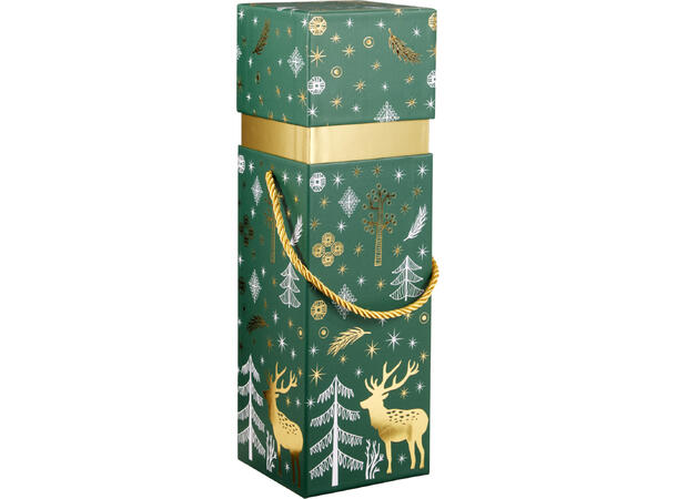 Vinboks jul 10x10x32,5cm 4ass Rød grønn hvit sort 