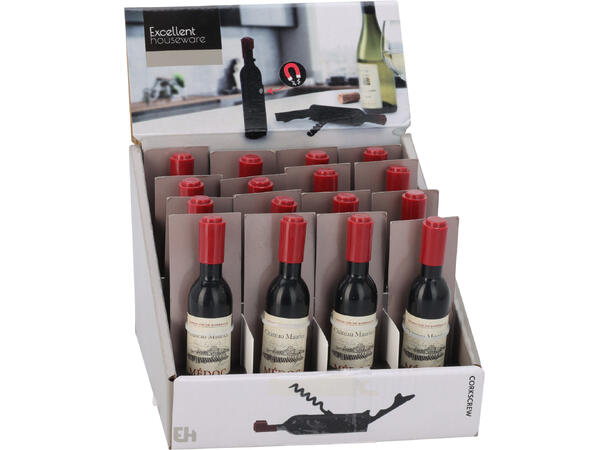 Vinopptrekker vinflaske 11,5x2,5X2,5cm Display med 16stk 