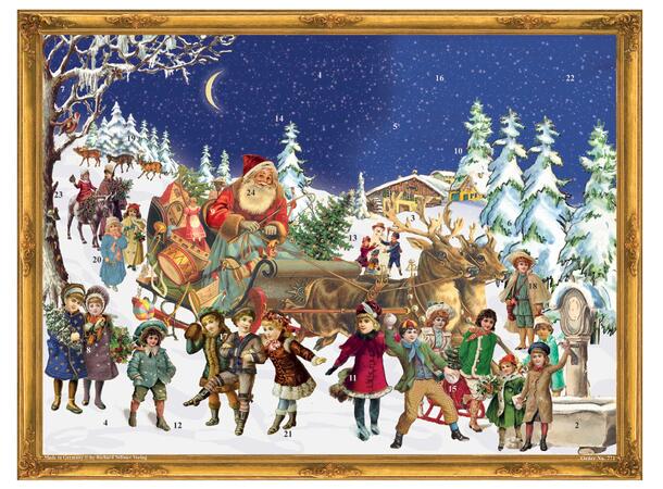 Adventskalender Nisse på slede 27x36,5cm 