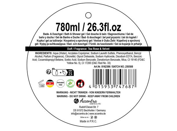 Bade og dusjsåpe i champagneflaske 780ml Vegansk Uten parabener/SLES m/roseduft 