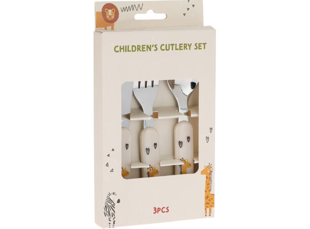 Bestikk 3 deler barn rustfritt 13cm 3ass Design: sebra, giraff, løve, krokodille 