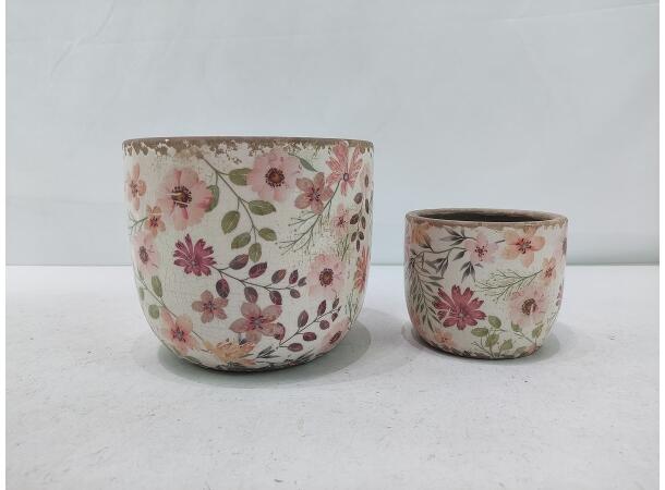 Blomsterpotte blomstret keramikk 11x9cm 