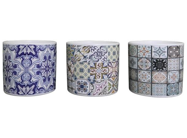 Blomsterpotte flisemønster 13x12cm 3ass Keramikk 