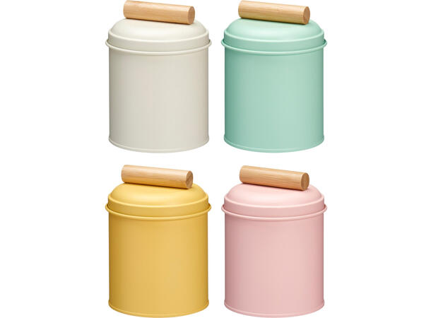 Boks m/lokk pastell 11x11x16cm 4ass Håndtak i bambus Forpakning: 12stk 