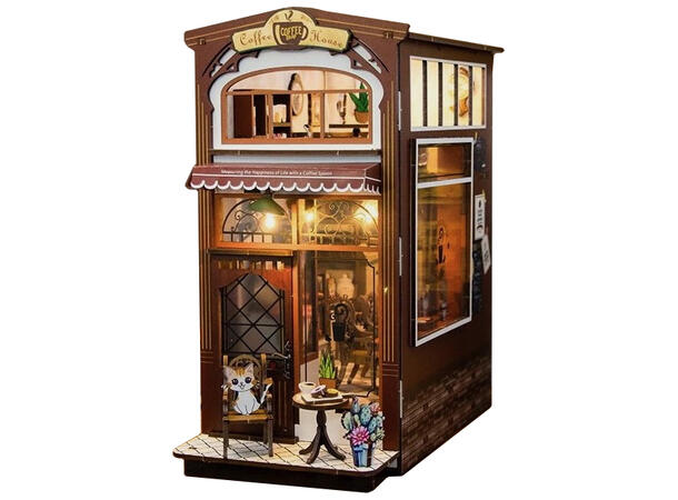 Book Nook Kafé 24,5x21,5x13cm MDF, papir, stoff. LED lys, uten batteri 