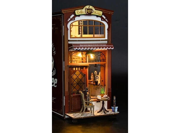 Book Nook Kafé 24,5x21,5x13cm MDF papir stoff LED lys uten batteri 