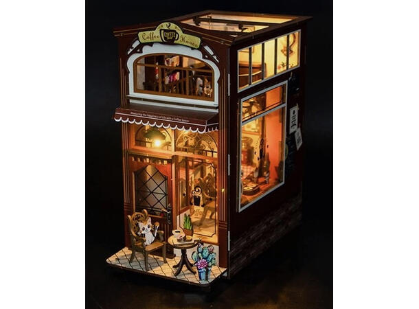 Book Nook Kafé 24,5x21,5x13cm MDF papir stoff LED lys uten batteri 