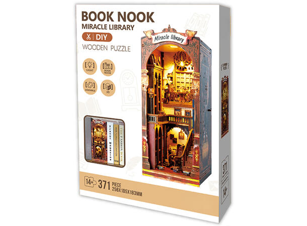 Book Nook byggesett Bibliotek 371 deler Med Led-lys, uten batteri 