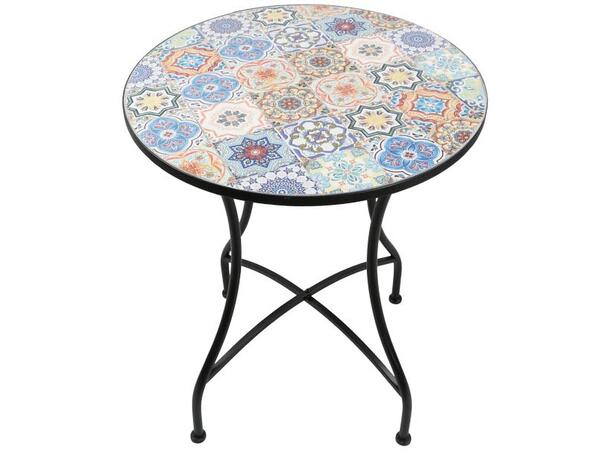 Bord Kafébord mosaikkfliser 60x71cm Hagebord, sorte metallbein 