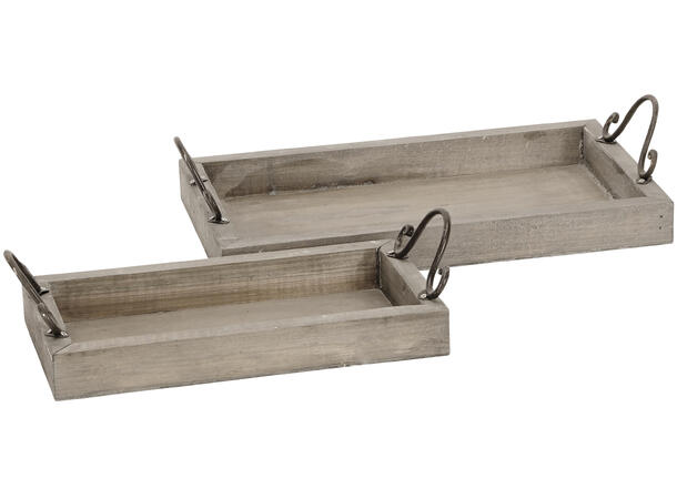 Brett brun finér m/metall håndtak s/2 23x15x8,5cm / 38x20x9cm 