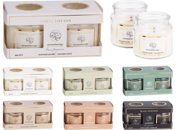 Duftlys glass treveke 6x6cm 2stk 6ass Forpk 12stk Brenntid 8t 