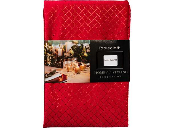 Duk rød diamantprint fløyel 140x240cm Velurpolyester 