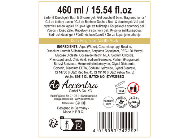 Dusjsåpe Champgneflaske m/pumpe 460ml Duft: Vanilla Musk 