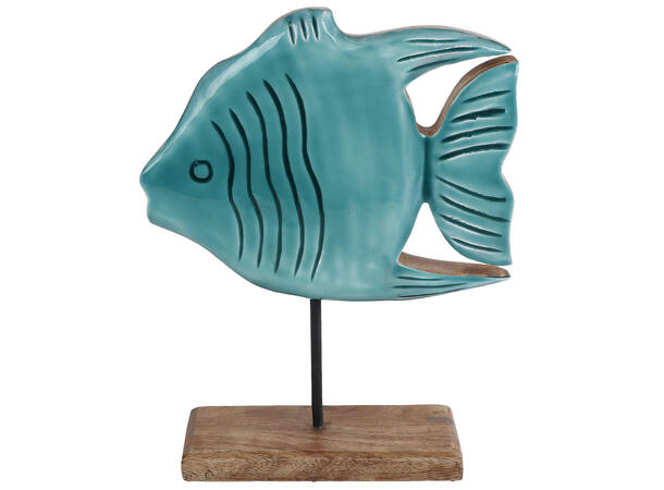 Fisk m/base mangotre blå emalje 20x24cm 