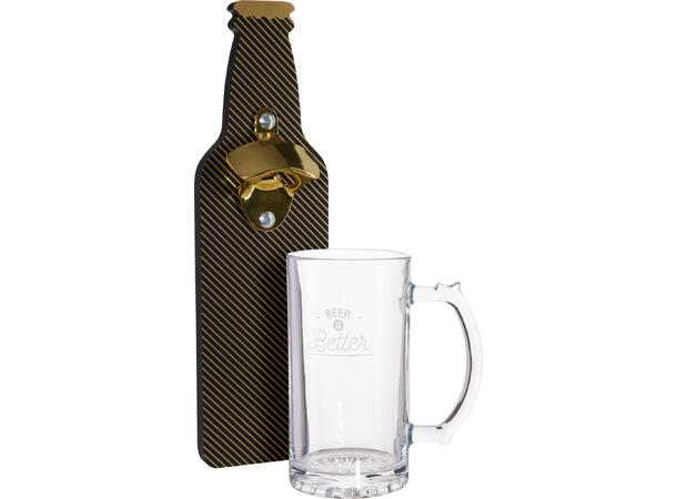 Flaskeåpner m/ølglass 9x4,5x29cm Forpk 6stk Ølglass h:15cm 