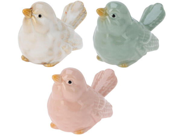 Fugl sittende 9x5x6cm pastell 3ass 