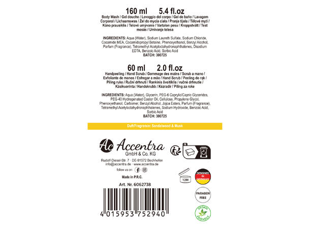 Gavesett Bilhjul Dusjsåpe og håndkrem Sandal & Musk Vegansk Uten paraben/SLES 
