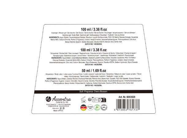 Gavesett Dusjsåpe skumbad lotion Cherry Vegansk Uten mineralolje og parabener 