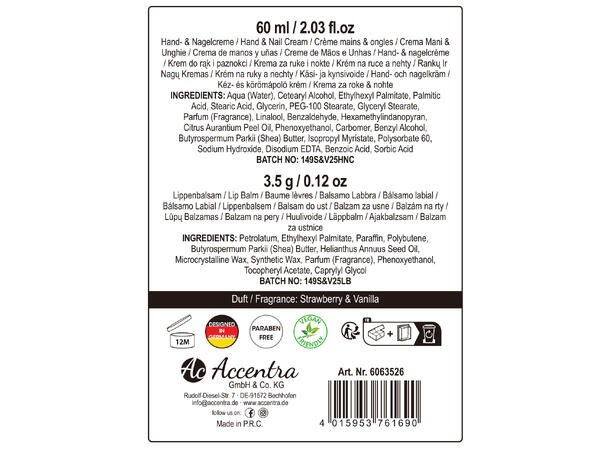 Gavesett Hånd/neglkrem leppepom. Vanilla Vegansk Uten mineralolje og parabener 