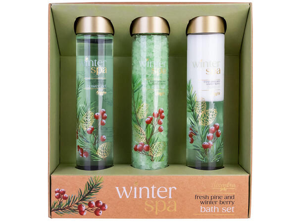 Gavesett dusjsåpe badeolje badesalt Duft: Fresh Pine & Winter Berries 