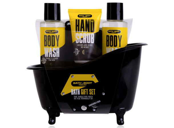 Gavesett i badekar Dusjsåpe skrubb/svamp Sandal & Musk Vegansk Uten paraben/SLES 