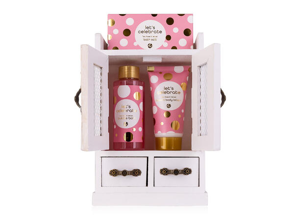 Gavesett skum krem badesalt i miniskap Vegansk Uten parabener/SLES m/roseduft 