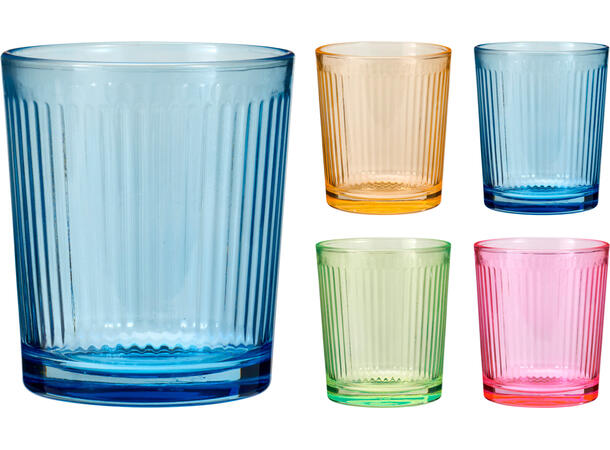 Glass stripet h:10cm 360ml 4ass s/4 Rosa, grønn, blå, orange 