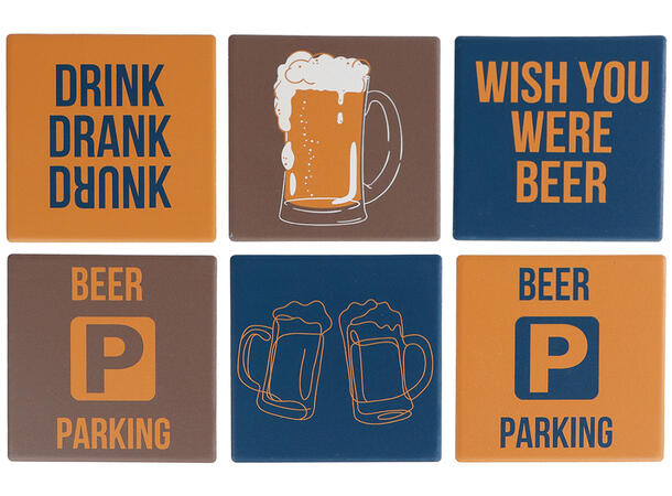 Glassbrikke keramikk Beer 10x10cm 6asx Display 36stk 