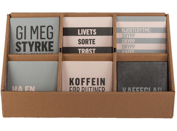 Glassbrikke keramikk Grønn Kaffe 10cm m/pute. 10x10cm.6 ass. 36 stk i display 