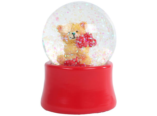 Glasskule med snø bamse m/hjerte 4ass 5,5x7cm,Forpakn.12stk 
