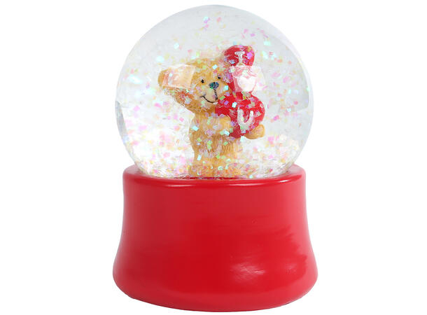 Glasskule med snø bamse m/hjerte 4ass 5,5x7cm,Forpakn.12stk 