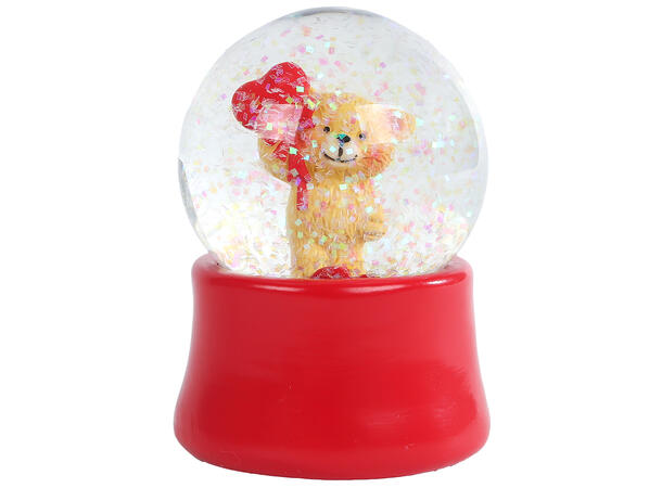 Glasskule med snø bamse m/hjerte 4ass Forpk 12stk 5,5x7cm 