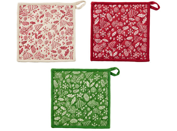 Gryteklut jul bomull 20x20xm 3ass Rød Grønn Sand 