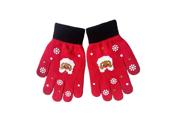 Hanske rød m/nisse til barn 80% akryl, 15% lin, 5% elastan 