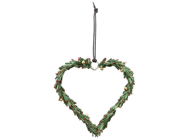 Hjerte henge grønn metall/glass 16x15cm 