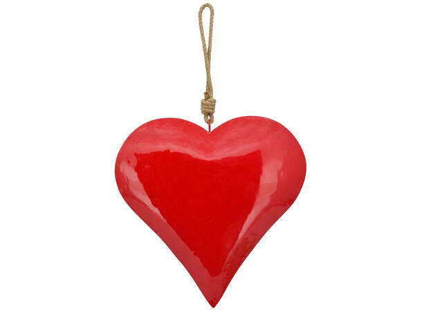 Hjerte rødt metall m/tau 20x3cm 