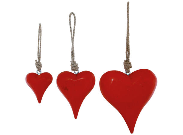 Hjerte rødt metall m/tau 8x3x8cm Forpk 24stk 