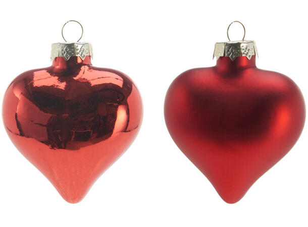 Hjerter glass rød 7,5cm 9stk Matt/blank 9 stk i eske/på brett 