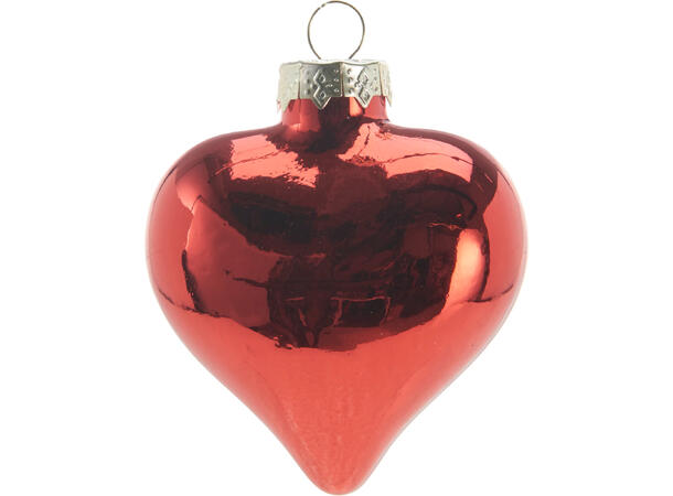 Hjerter glass rød 7,5cm 9stk Matt/blank 9 stk i eske/på brett 