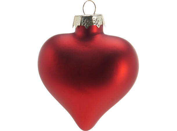 Hjerter glass rød 7,5cm 9stk Matt/blank 9 stk i eske/på brett 