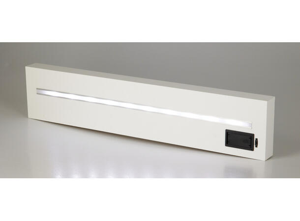 Hylle MDF hvit m/LED-lys 60x40x12,5cm Batteri 2xAA ikke inkl 