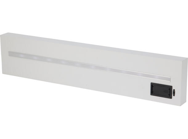 Hylle MDF hvit m/LED-lys 60x40x12,5cm Batteri 2xAA ikke inkl 