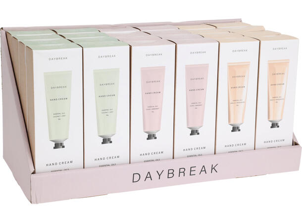 Håndkrem Daybreak 75ml 5x4x15cm 3ass Display med 24stk 