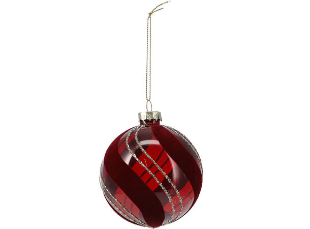 Julekule burgunder glass sett 8cm 3stk Velur/glitter med gulltopp 