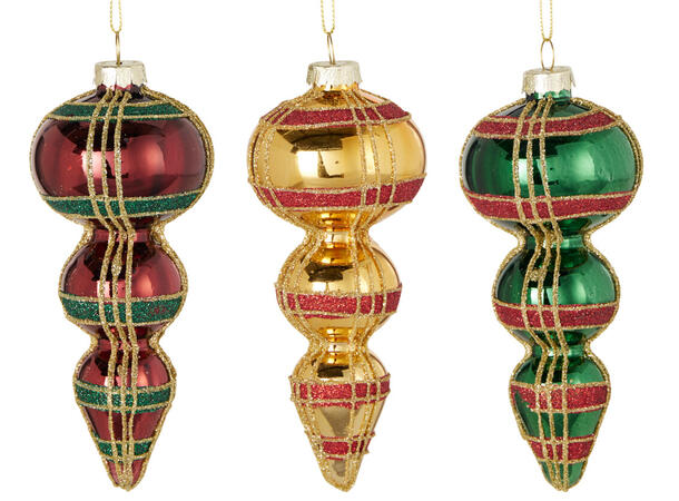 Julekule dråpe gull/grønn/rød 13cm 3ass Display 12stk 